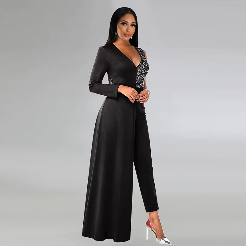 Seksikas V-kaelusega ühe õlaga vabaaja lilledega kombineeritud kombinesoon, isikupärastatud kõrge vöökohaga liibuv naisterõivad