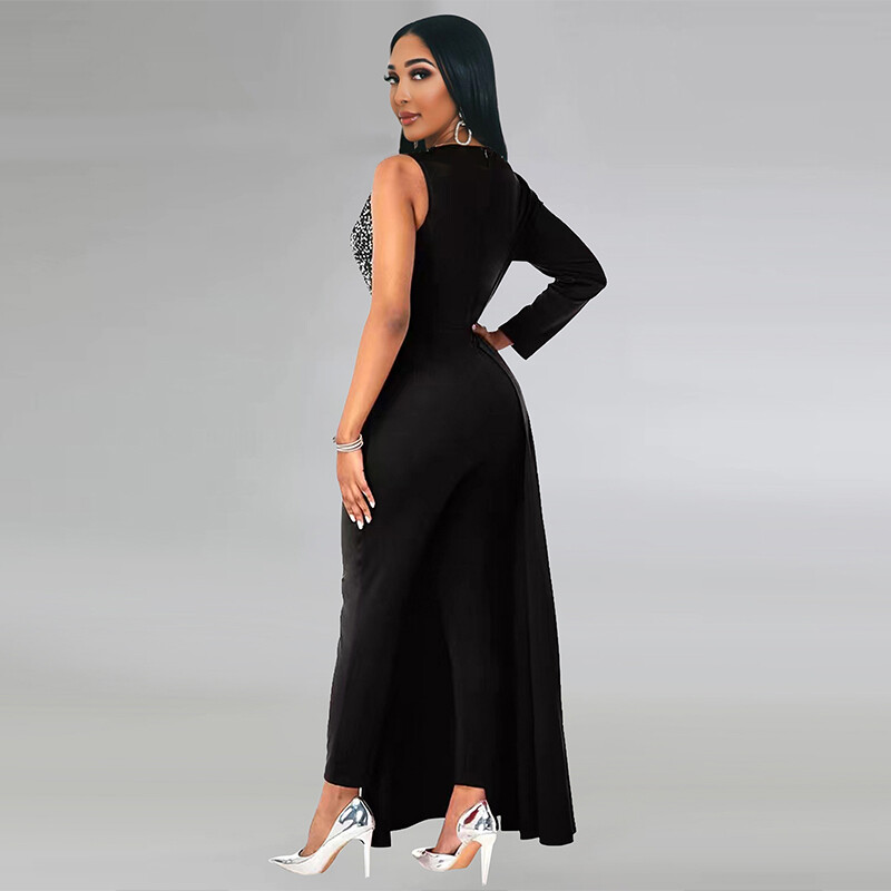 Seksikas V-kaelusega ühe õlaga vabaaja lilledega kombineeritud kombinesoon, isikupärastatud kõrge vöökohaga liibuv naisterõivad