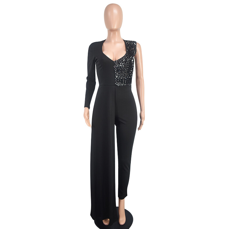 Seksikas V-kaelusega ühe õlaga vabaaja lilledega kombineeritud kombinesoon, isikupärastatud kõrge vöökohaga liibuv naisterõivad