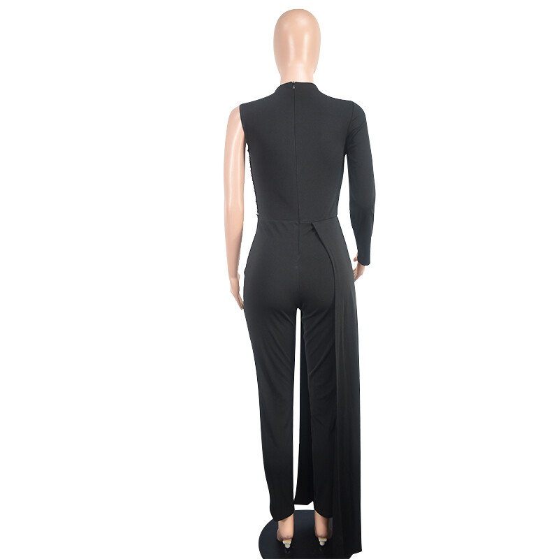 Seksikas V-kaelusega ühe õlaga vabaaja lilledega kombineeritud kombinesoon, isikupärastatud kõrge vöökohaga liibuv naisterõivad