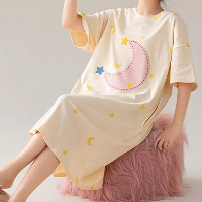 100% KOKVILNA! M-4XL Liela izmēra vasaras sieviešu naktskrekls Jauns antibakteriāls HQ naktskrekls ar īsām piedurknēm guļamkrekls ikdienas kleita