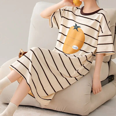 100% KOKVILNA! M-4XL Liela izmēra vasaras sieviešu naktskrekls Jauns antibakteriāls HQ naktskrekls ar īsām piedurknēm guļamkrekls ikdienas kleita