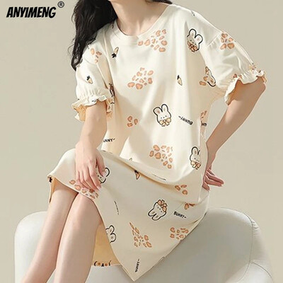 100% KOKVILNA! M-4XL Liela izmēra vasaras sieviešu naktskrekls Jauns antibakteriāls HQ naktskrekls ar īsām piedurknēm guļamkrekls ikdienas kleita