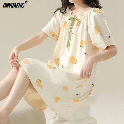 100% KOKVILNA! M-4XL Liela izmēra vasaras sieviešu naktskrekls Jauns antibakteriāls HQ naktskrekls ar īsām piedurknēm guļamkrekls ikdienas kleita