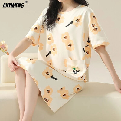 100% KOKVILNA! M-4XL Liela izmēra vasaras sieviešu naktskrekls Jauns antibakteriāls HQ naktskrekls ar īsām piedurknēm guļamkrekls ikdienas kleita