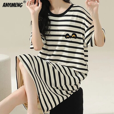 100% KOKVILNA! M-4XL Liela izmēra vasaras sieviešu naktskrekls Jauns antibakteriāls HQ naktskrekls ar īsām piedurknēm guļamkrekls ikdienas kleita