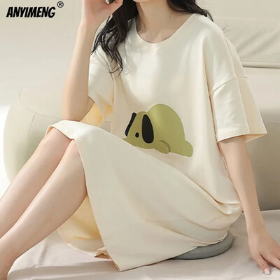 100% KOKVILNA! M-4XL Liela izmēra vasaras sieviešu naktskrekls Jauns antibakteriāls HQ naktskrekls ar īsām piedurknēm guļamkrekls ikdienas kleita