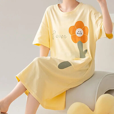 100% KOKVILNA! M-4XL Liela izmēra vasaras sieviešu naktskrekls Jauns antibakteriāls HQ naktskrekls ar īsām piedurknēm guļamkrekls ikdienas kleita