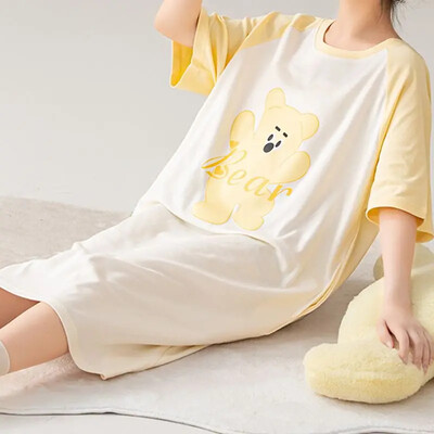 100% KOKVILNA! M-4XL Liela izmēra vasaras sieviešu naktskrekls Jauns antibakteriāls HQ naktskrekls ar īsām piedurknēm guļamkrekls ikdienas kleita