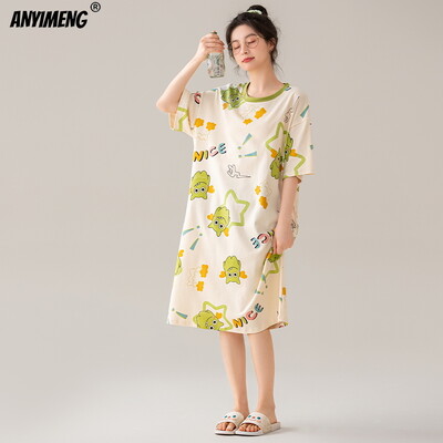 100% PUUVILL! M-4XL suures suuruses suvine naiste lühikeste varrukatega magamissärk vabaaja kleit Öösärk uhiuus antibakteriaalne HQ öösärk
