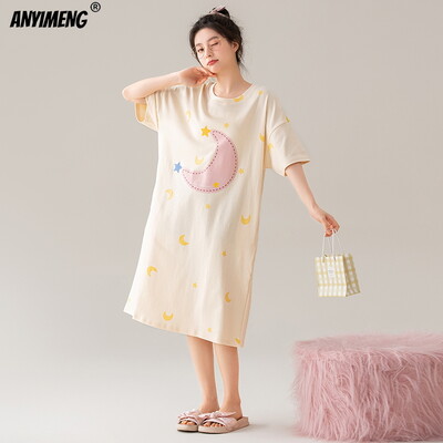 100% PUUVILL! M-4XL suures suuruses suvine naiste lühikeste varrukatega magamissärk vabaaja kleit Öösärk uhiuus antibakteriaalne HQ öösärk