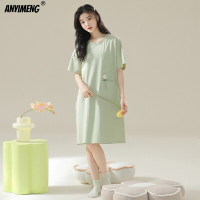100% PUUVILL! M-4XL suures suuruses suvine naiste lühikeste varrukatega magamissärk vabaaja kleit Öösärk uhiuus antibakteriaalne HQ öösärk