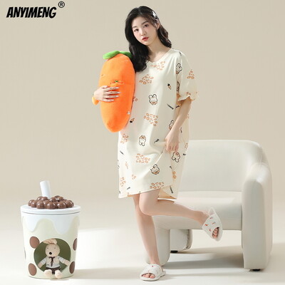 100% PUUVILL! M-4XL suures suuruses suvine naiste lühikeste varrukatega magamissärk vabaaja kleit Öösärk uhiuus antibakteriaalne HQ öösärk