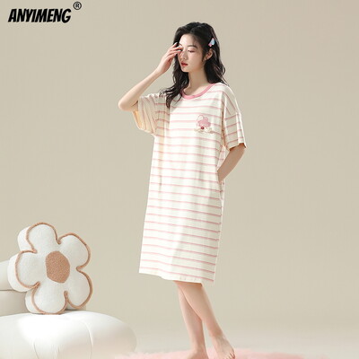 100% PUUVILL! M-4XL suures suuruses suvine naiste lühikeste varrukatega magamissärk vabaaja kleit Öösärk uhiuus antibakteriaalne HQ öösärk