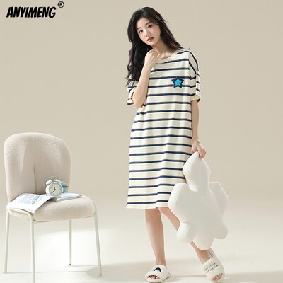 100% PUUVILL! M-4XL suures suuruses suvine naiste lühikeste varrukatega magamissärk vabaaja kleit Öösärk uhiuus antibakteriaalne HQ öösärk