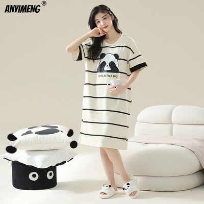 100% PUUVILL! M-4XL suures suuruses suvine naiste lühikeste varrukatega magamissärk vabaaja kleit Öösärk uhiuus antibakteriaalne HQ öösärk