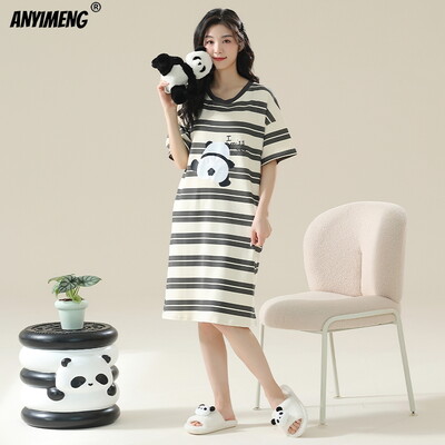 100% PUUVILL! M-4XL suures suuruses suvine naiste lühikeste varrukatega magamissärk vabaaja kleit Öösärk uhiuus antibakteriaalne HQ öösärk