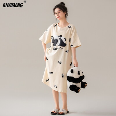 100% PUUVILL! M-4XL suures suuruses suvine naiste lühikeste varrukatega magamissärk vabaaja kleit Öösärk uhiuus antibakteriaalne HQ öösärk