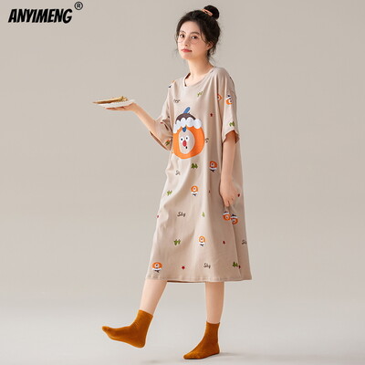 100% PUUVILL! M-4XL suures suuruses suvine naiste lühikeste varrukatega magamissärk vabaaja kleit Öösärk uhiuus antibakteriaalne HQ öösärk