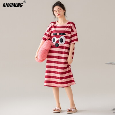 100% PUUVILL! M-4XL suures suuruses suvine naiste lühikeste varrukatega magamissärk vabaaja kleit Öösärk uhiuus antibakteriaalne HQ öösärk