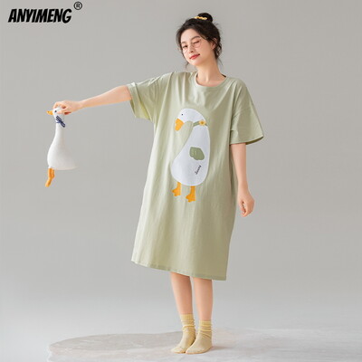 100% PUUVILL! M-4XL suures suuruses suvine naiste lühikeste varrukatega magamissärk vabaaja kleit Öösärk uhiuus antibakteriaalne HQ öösärk