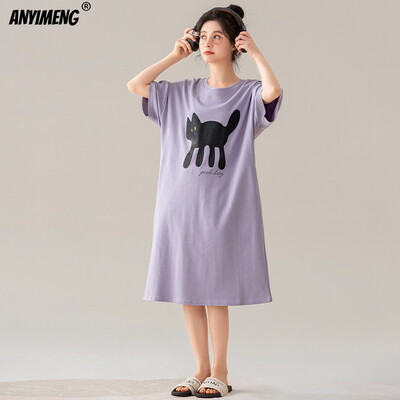 100% PUUVILL! M-4XL suures suuruses suvine naiste lühikeste varrukatega magamissärk vabaaja kleit Öösärk uhiuus antibakteriaalne HQ öösärk