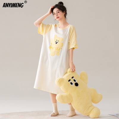 100% PUUVILL! M-4XL suures suuruses suvine naiste lühikeste varrukatega magamissärk vabaaja kleit Öösärk uhiuus antibakteriaalne HQ öösärk