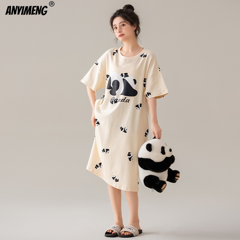 100% PUUVILL! M-4XL suures suuruses suvine naiste lühikeste varrukatega magamissärk vabaaja kleit Öösärk uhiuus antibakteriaalne HQ öösärk