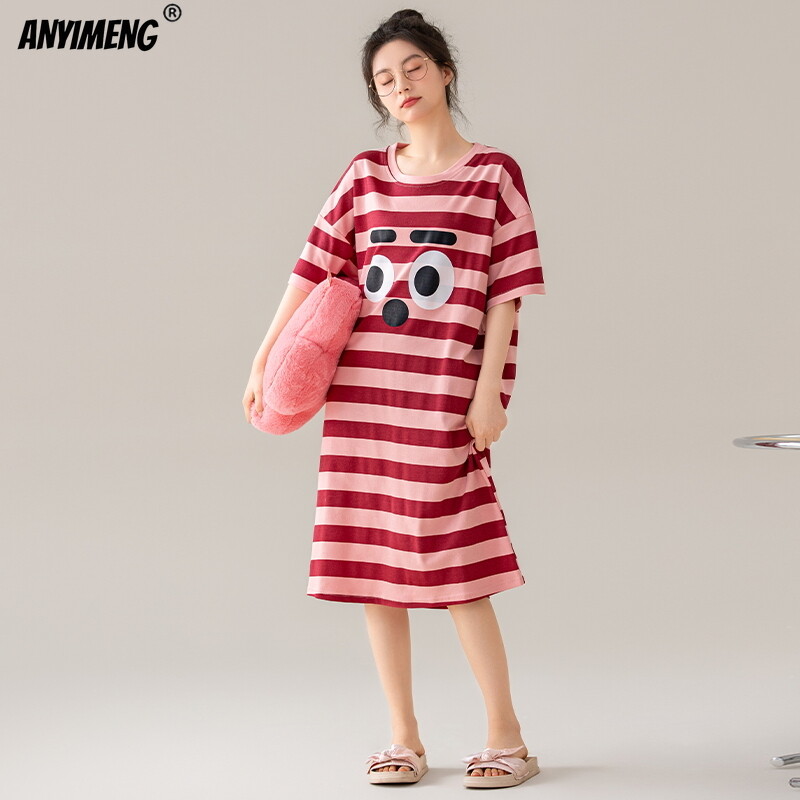 100% PUUVILL! M-4XL suures suuruses suvine naiste lühikeste varrukatega magamissärk vabaaja kleit Öösärk uhiuus antibakteriaalne HQ öösärk