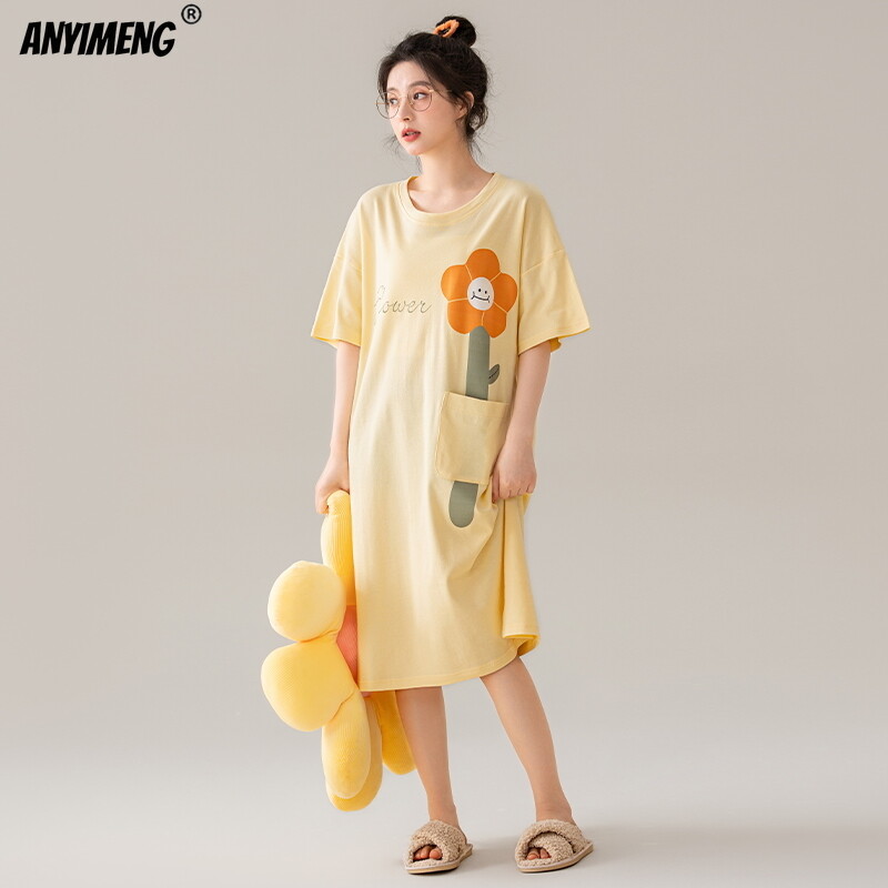 100% PUUVILL! M-4XL suures suuruses suvine naiste lühikeste varrukatega magamissärk vabaaja kleit Öösärk uhiuus antibakteriaalne HQ öösärk