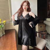 Seksīgs vasaras zīda mežģīņu naktskrekls sievietēm ar V veida kakla izgriezumu, ledus-plāna guļamkleita.