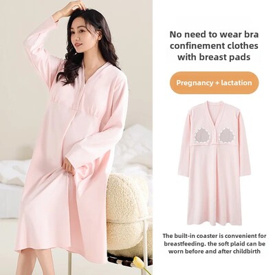 Jauna modes pavasara rudens tīras kokvilnas elpojošs guļamveļa krūšu spilventiņš garām piedurknēm naktskrekls sieviešu mājas apģērbs virsdrēbes