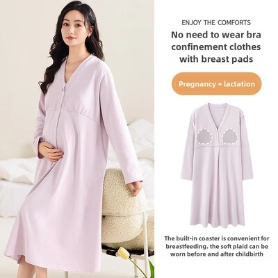 Jauna modes pavasara rudens tīras kokvilnas elpojošs guļamveļa krūšu spilventiņš garām piedurknēm naktskrekls sieviešu mājas apģērbs virsdrēbes