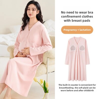 Jauna modes pavasara rudens tīras kokvilnas elpojošs guļamveļa krūšu spilventiņš garām piedurknēm naktskrekls sieviešu mājas apģērbs virsdrēbes