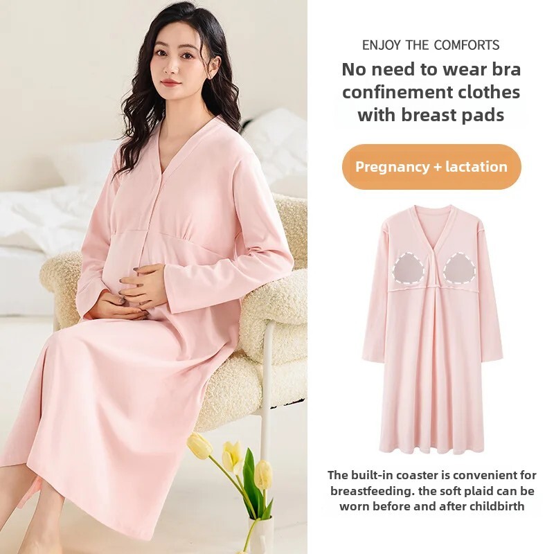 Jauna modes pavasara rudens tīras kokvilnas elpojošs guļamveļa krūšu spilventiņš garām piedurknēm naktskrekls sieviešu mājas apģērbs virsdrēbes