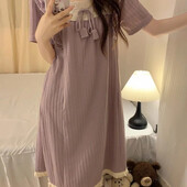 Uus suveprintsessi stiilis õhuke lühikeste varrukatega naiste öösärk Sweet keskmise pikkusega üle põlve ulatuv kodukleit naistele