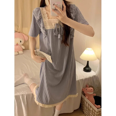 Uus suveprintsessi stiilis õhuke lühikeste varrukatega naiste öösärk Sweet keskmise pikkusega üle põlve ulatuv kodukleit naistele