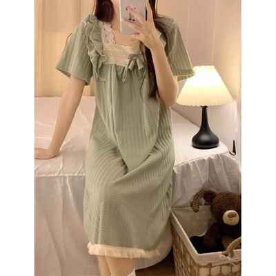 Uus suveprintsessi stiilis õhuke lühikeste varrukatega naiste öösärk Sweet keskmise pikkusega üle põlve ulatuv kodukleit naistele