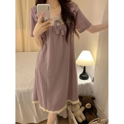 Uus suveprintsessi stiilis õhuke lühikeste varrukatega naiste öösärk Sweet keskmise pikkusega üle põlve ulatuv kodukleit naistele