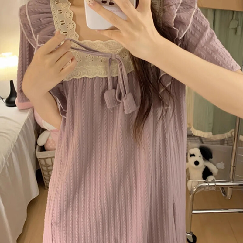 Uus suveprintsessi stiilis õhuke lühikeste varrukatega naiste öösärk Sweet keskmise pikkusega üle põlve ulatuv kodukleit naistele