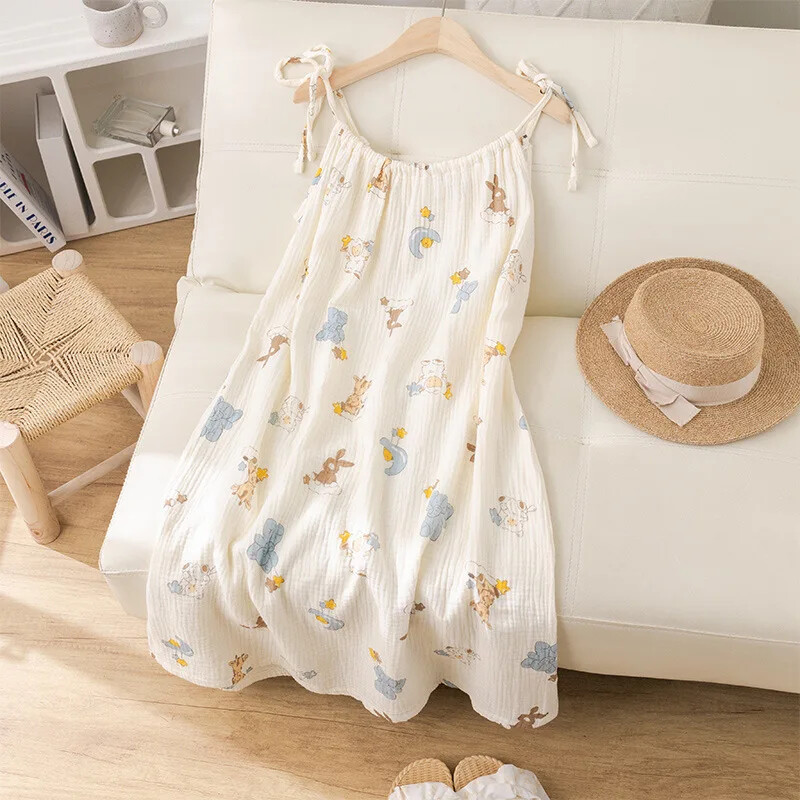 Puhast puuvillasest lõngast varrukateta kleit naistele 2024. aasta magus öösärk, koduriided, naiste pidžaamad