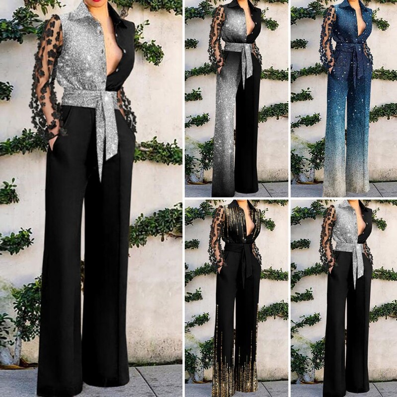 Eleganti sieviešu kombinezoni 2023. gada rudenī ar garām piedurknēm ar apdruku jostu Biroja dāmu kombinezoni pavasara ikdienas rotaļu tērpi