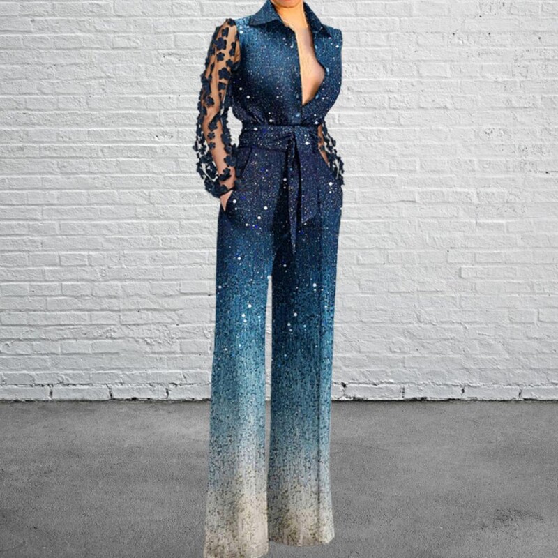 Eleganti sieviešu kombinezoni 2023. gada rudenī ar garām piedurknēm ar apdruku jostu Biroja dāmu kombinezoni pavasara ikdienas rotaļu tērpi