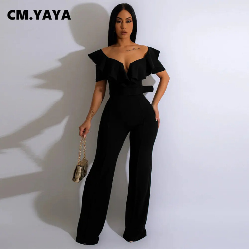 CM.YAYA vanaaegne naiste liblikas varrukatega tõmblukk, seljavöö kõrge vöökoht, sirge laia säärega kombinesoon, 2023. aasta peoõhtu ühes tükis komplekt