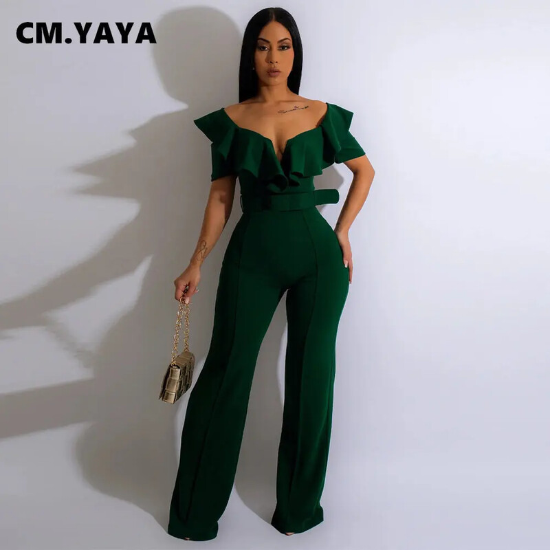 CM.YAYA vanaaegne naiste liblikas varrukatega tõmblukk, seljavöö kõrge vöökoht, sirge laia säärega kombinesoon, 2023. aasta peoõhtu ühes tükis komplekt