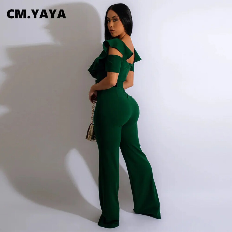 CM.YAYA vanaaegne naiste liblikas varrukatega tõmblukk, seljavöö kõrge vöökoht, sirge laia säärega kombinesoon, 2023. aasta peoõhtu ühes tükis komplekt