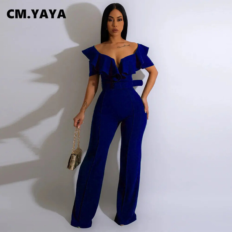 CM.YAYA vanaaegne naiste liblikas varrukatega tõmblukk, seljavöö kõrge vöökoht, sirge laia säärega kombinesoon, 2023. aasta peoõhtu ühes tükis komplekt