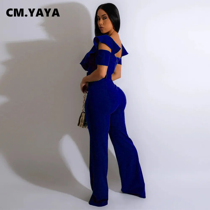 CM.YAYA vanaaegne naiste liblikas varrukatega tõmblukk, seljavöö kõrge vöökoht, sirge laia säärega kombinesoon, 2023. aasta peoõhtu ühes tükis komplekt