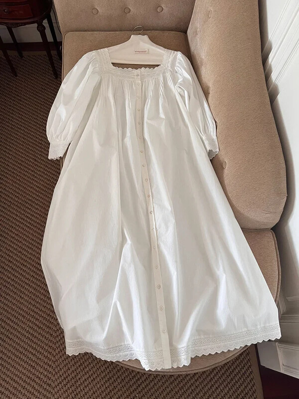 Sieviešu naktskleita pavasara rudens tīras kokvilnas garām piedurknēm Peignoir romantiski vintage naktskrekli naktskrekli guļamveļa Princeses naktsveļa