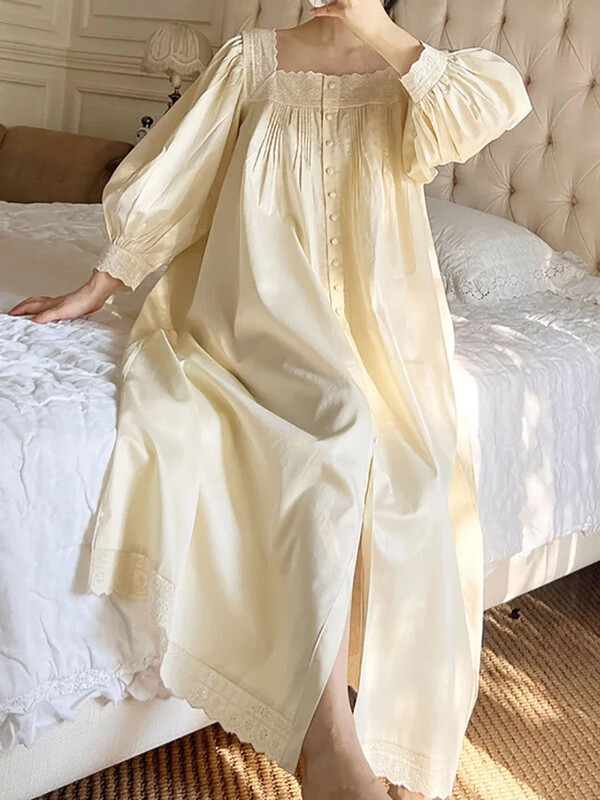 Sieviešu naktskleita pavasara rudens tīras kokvilnas garām piedurknēm Peignoir romantiski vintage naktskrekli naktskrekli guļamveļa Princeses naktsveļa